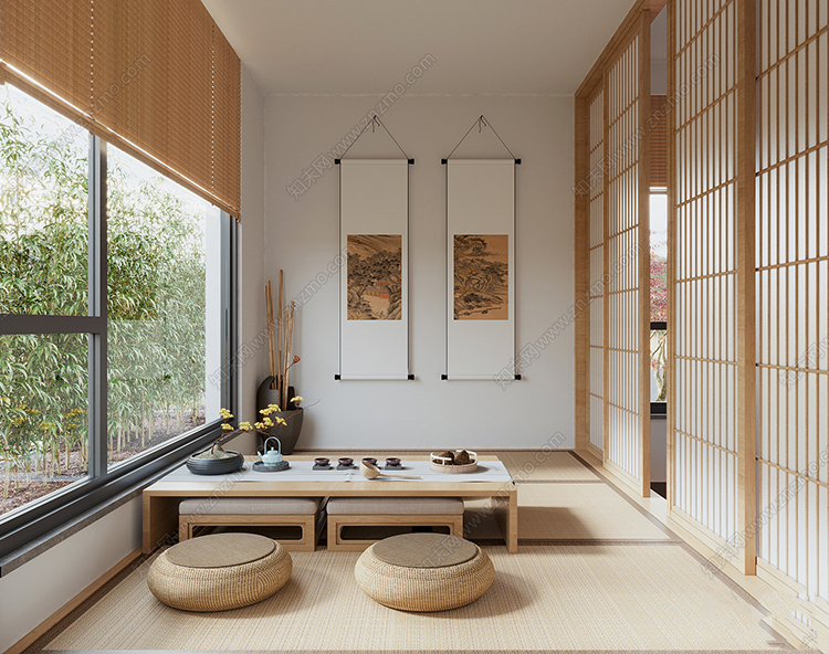 图片[8]-日式风格3d模型家装新中式禅意卧室客厅餐厅茶楼设计3dmax-刷子库