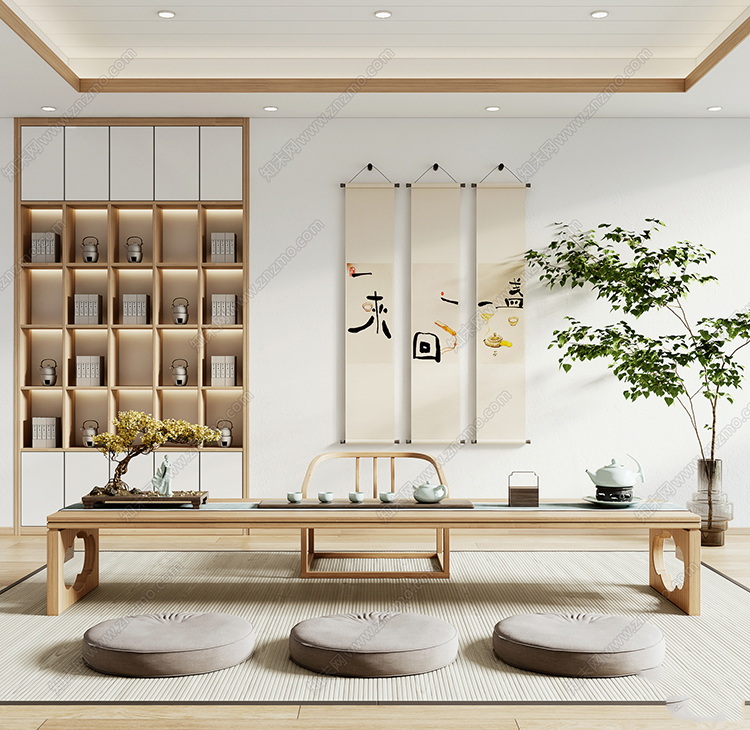 图片[7]-日式风格3d模型家装新中式禅意卧室客厅餐厅茶楼设计3dmax-刷子库