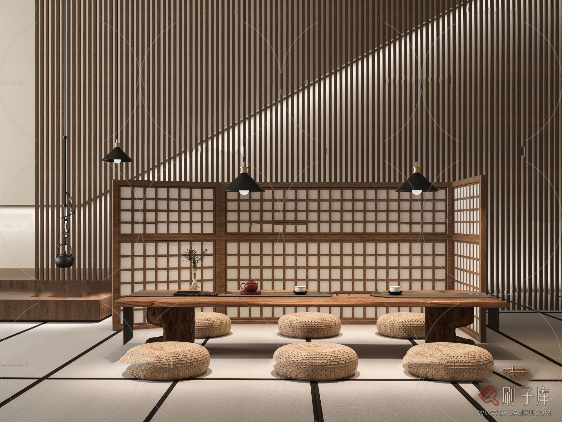 图片[11]-日式风格3d模型家装新中式禅意卧室客厅餐厅茶楼设计3dmax-刷子库