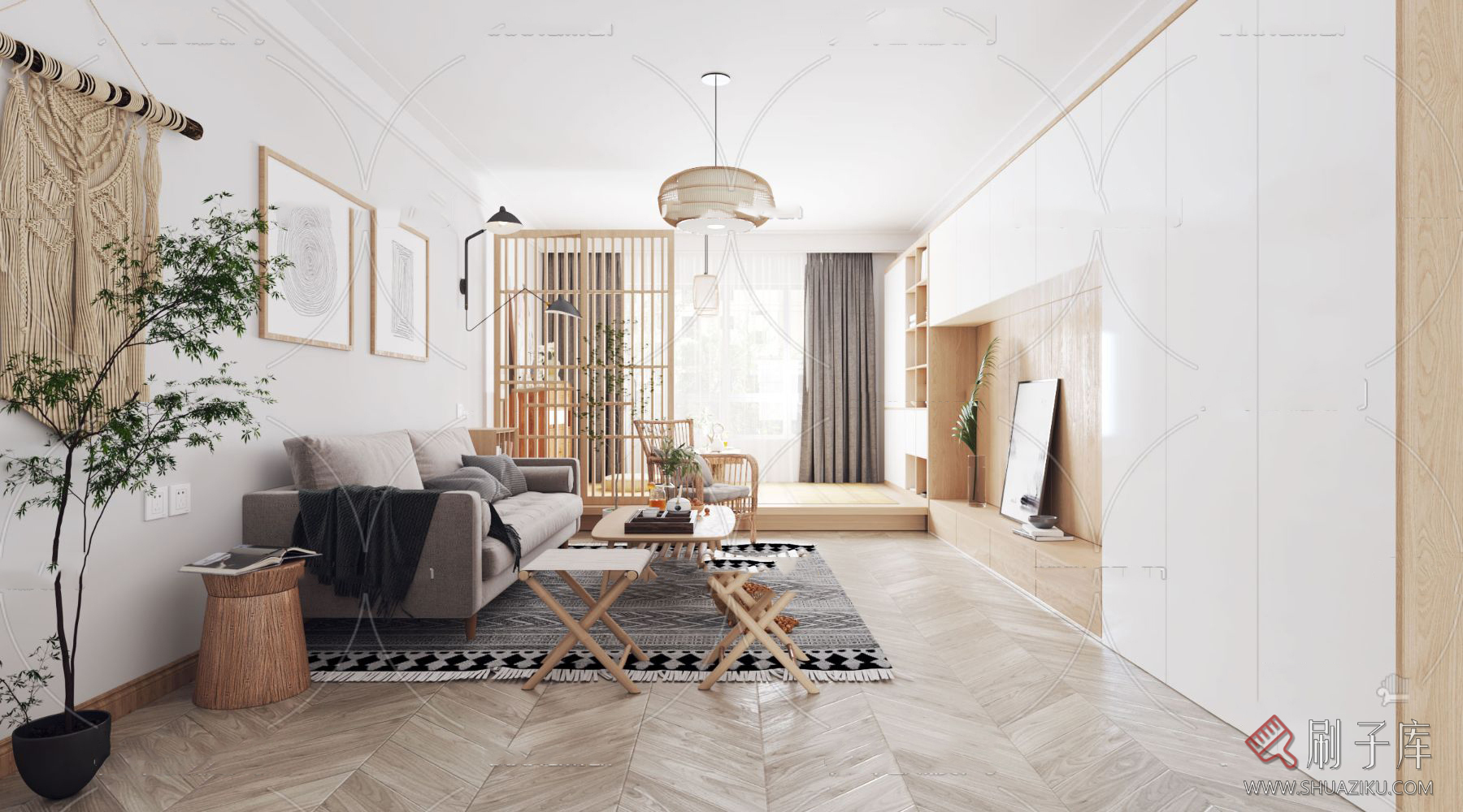 图片[14]-日式风格3d模型家装新中式禅意卧室客厅餐厅茶楼设计3dmax-刷子库