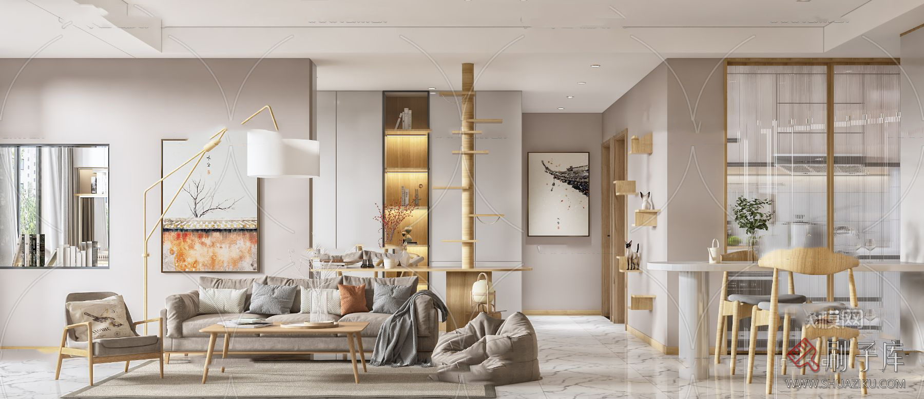 图片[20]-日式风格3d模型家装新中式禅意卧室客厅餐厅茶楼设计3dmax-刷子库