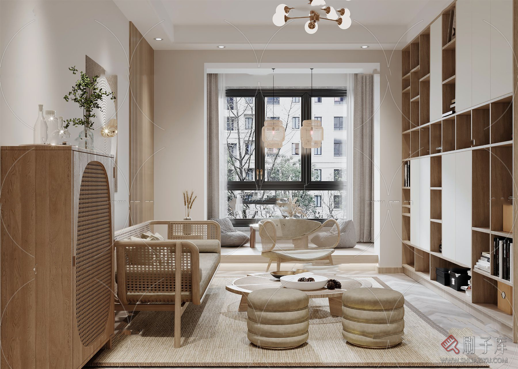 图片[21]-日式风格3d模型家装新中式禅意卧室客厅餐厅茶楼设计3dmax-刷子库