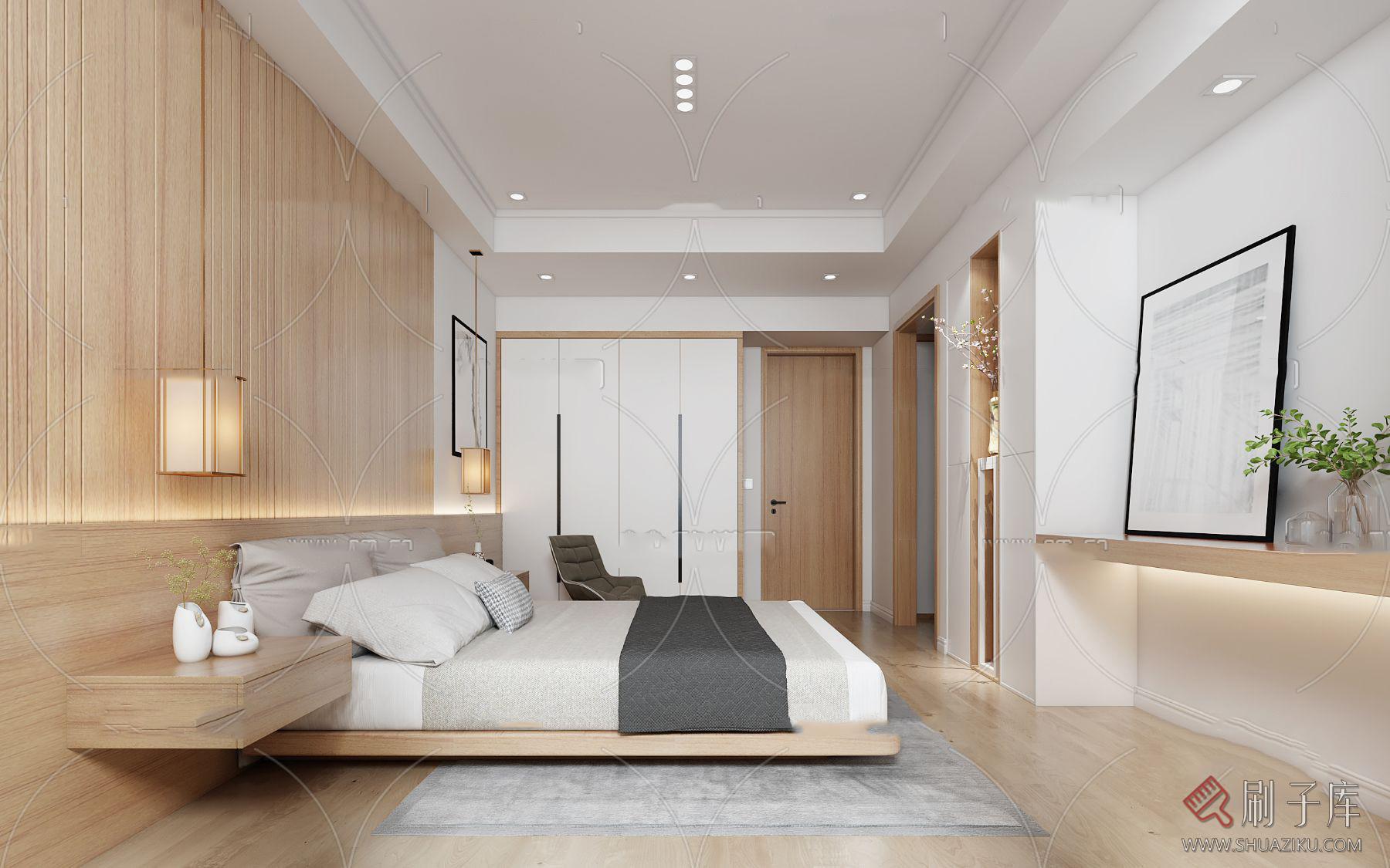 图片[23]-日式风格3d模型家装新中式禅意卧室客厅餐厅茶楼设计3dmax-刷子库