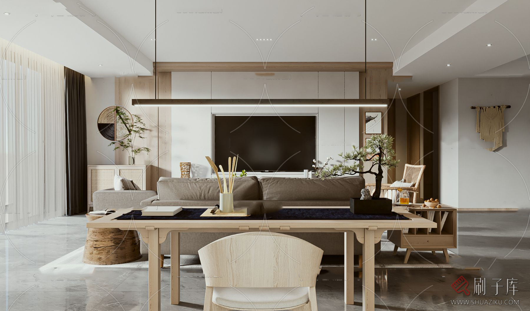 图片[27]-日式风格3d模型家装新中式禅意卧室客厅餐厅茶楼设计3dmax-刷子库