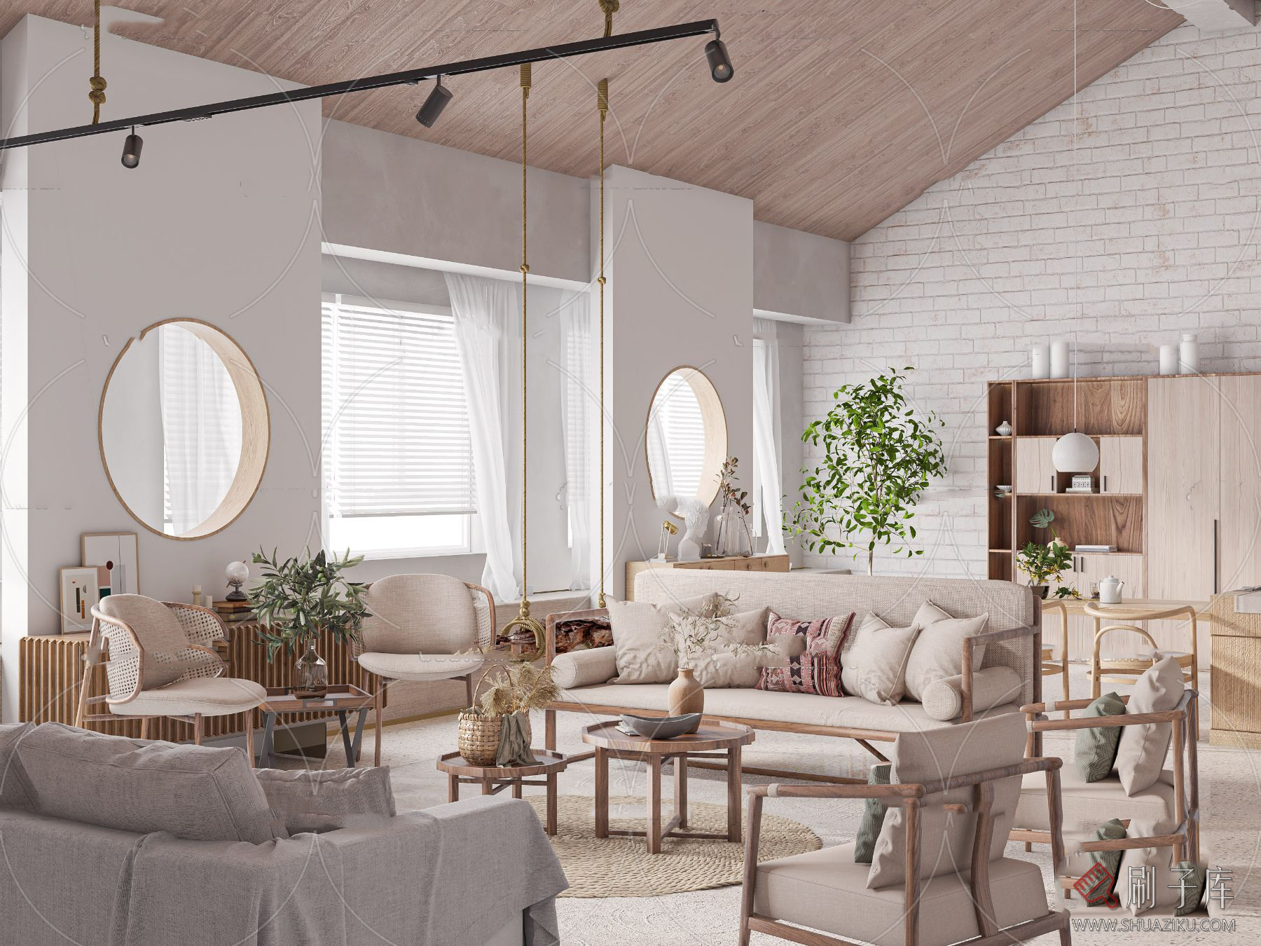 图片[28]-日式风格3d模型家装新中式禅意卧室客厅餐厅茶楼设计3dmax-刷子库