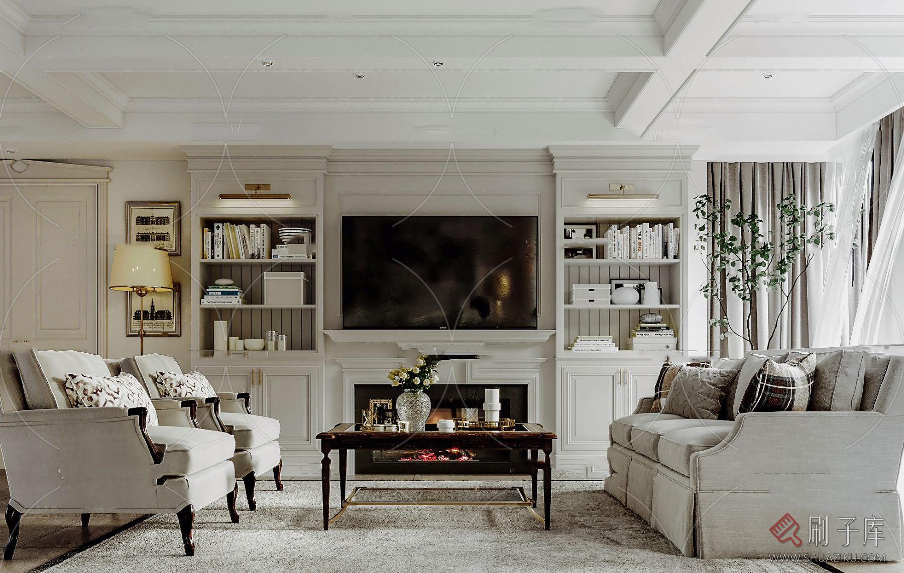 图片[33]-美式风格3dmax家装素材室内客厅餐厅卧室书房场景3d模型库-刷子库