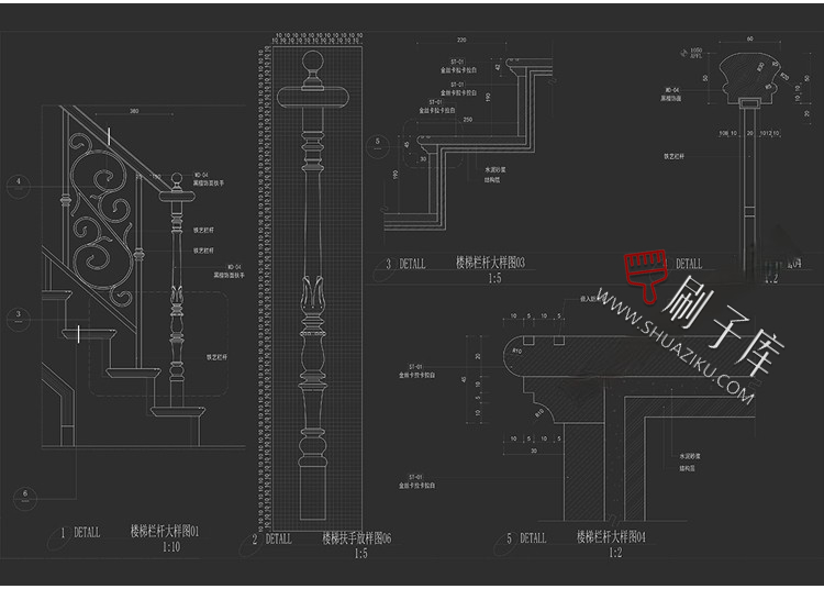 图片[7]-室内住宅楼梯节点大样图平面立面图剖面图扶手栏杆cad图纸施工图-刷子库