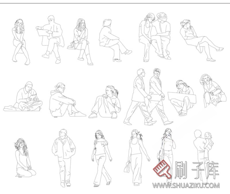 图片[6]-人物造型平面立面CAD图库俯视图PNG人体设计PSD素材运动线稿图块-刷子库