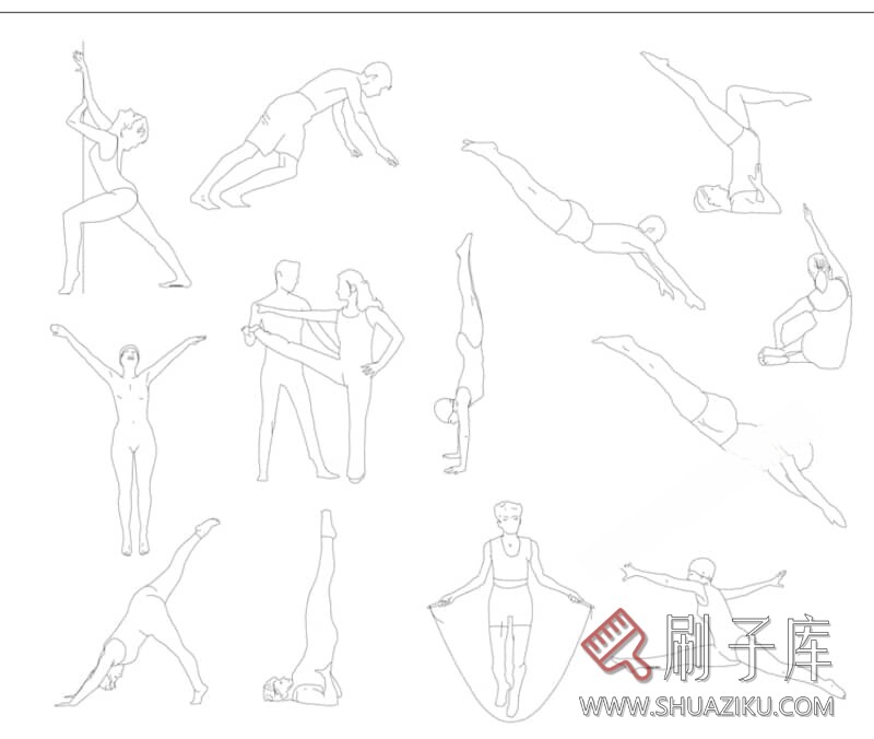 图片[10]-人物造型平面立面CAD图库俯视图PNG人体设计PSD素材运动线稿图块-刷子库