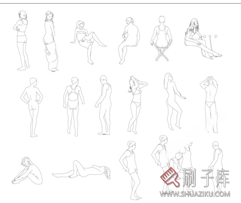 图片[9]-人物造型平面立面CAD图库俯视图PNG人体设计PSD素材运动线稿图块-刷子库