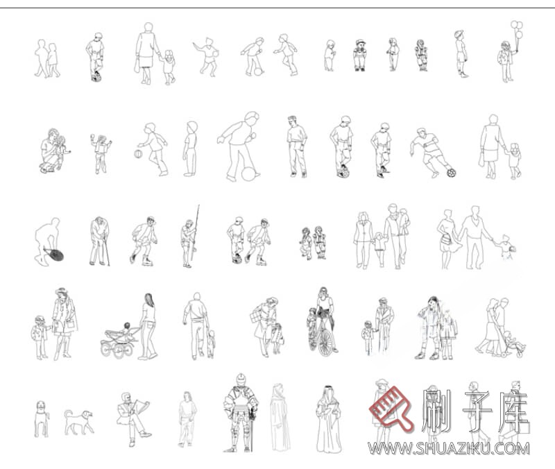 图片[13]-人物造型平面立面CAD图库俯视图PNG人体设计PSD素材运动线稿图块-刷子库