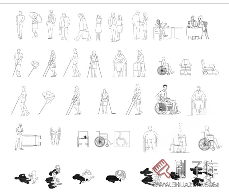 图片[19]-人物造型平面立面CAD图库俯视图PNG人体设计PSD素材运动线稿图块-刷子库