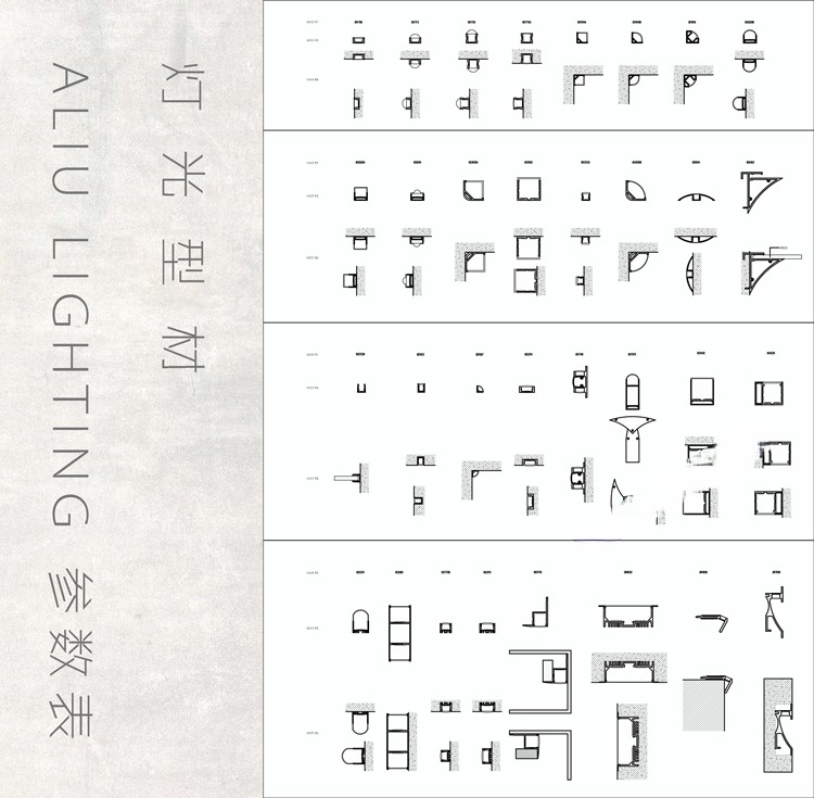 图片[1]-LED灯光型材参数表cad图库施工图设计节点大样深化样式剖面图参考-刷子库