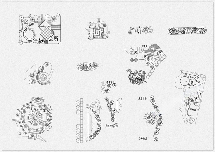 图片[6]-园林景观公园花园庭院子小品小样室外设计平面布局图CAD图库素材-刷子库
