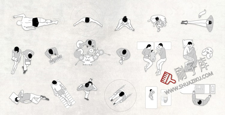 图片[2]-人物俯视顶视CAD图库图块站坐人体动作素材运动线稿dwg模块-刷子库