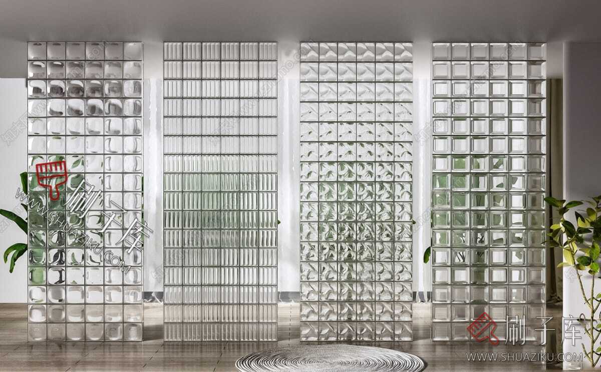 图片[1]-现代室内建筑材料玻璃砖玻璃玄关隔断屏风sketchup草图大师su模型-刷子库