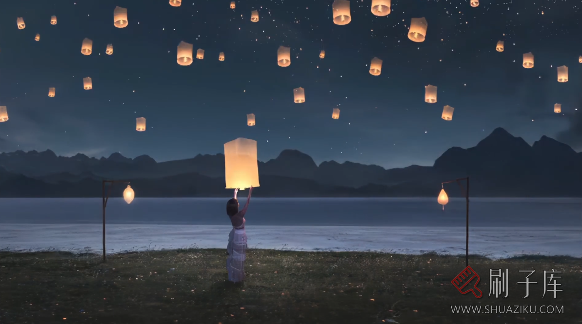 图片[2]-PS笔刷：Visualsofjulius 灯笼萤火虫剪影瀑布银河系头发草毛皮北极光雾云-刷子库