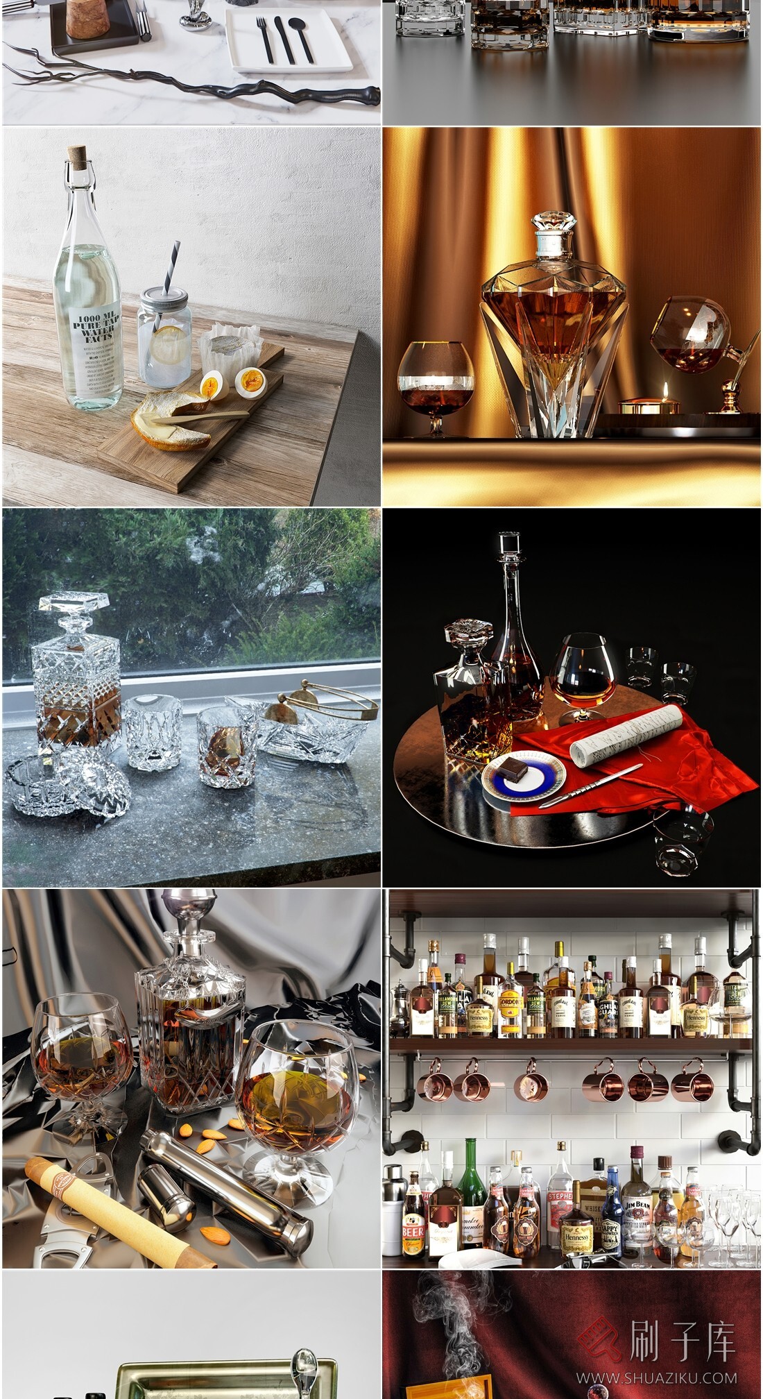 图片[2]-3dmax玻璃制品酒水酒瓶酒杯模型23个-刷子库