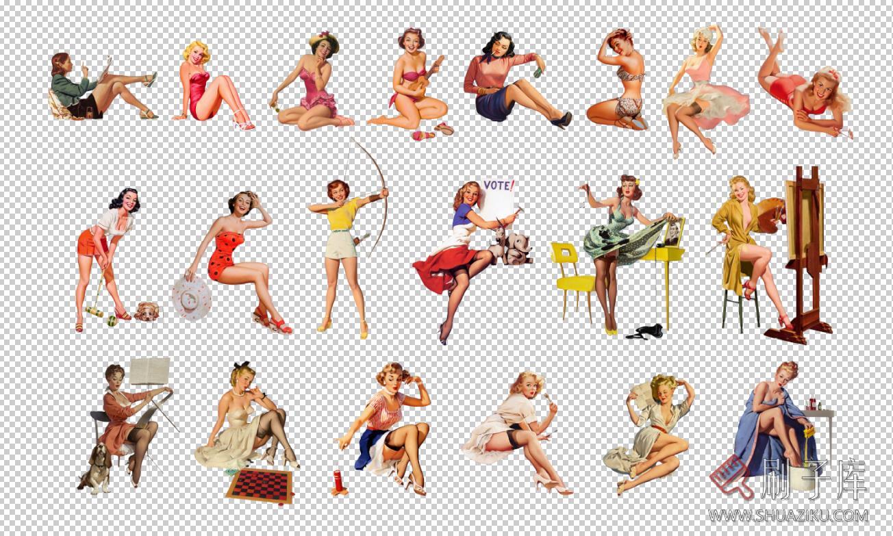 36个复古摩登女郎图集,PSD+PNG-3 36个复古摩登女郎图集,PSD+PNG-3