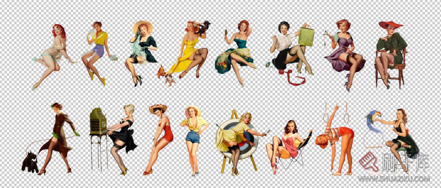 36个复古摩登女郎图集,PSD+PNG-2 36个复古摩登女郎图集,PSD+PNG-2
