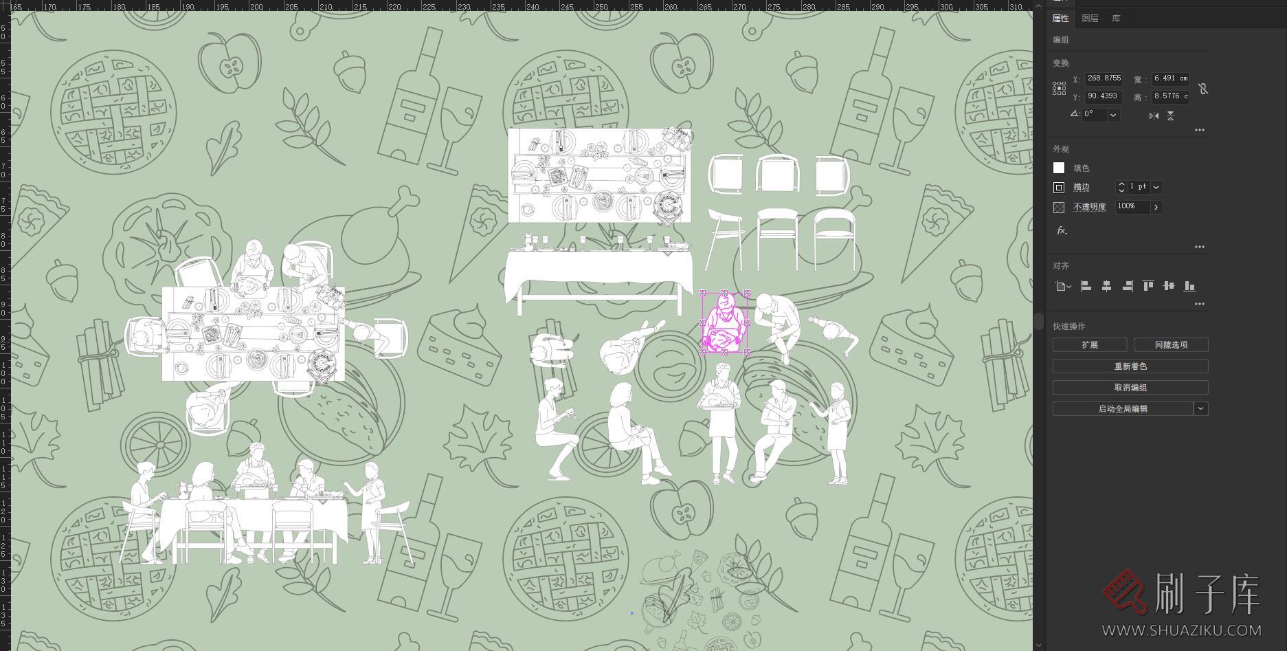 1组矢量+CAD家庭聚餐场景，AI+CAD+PNG-1