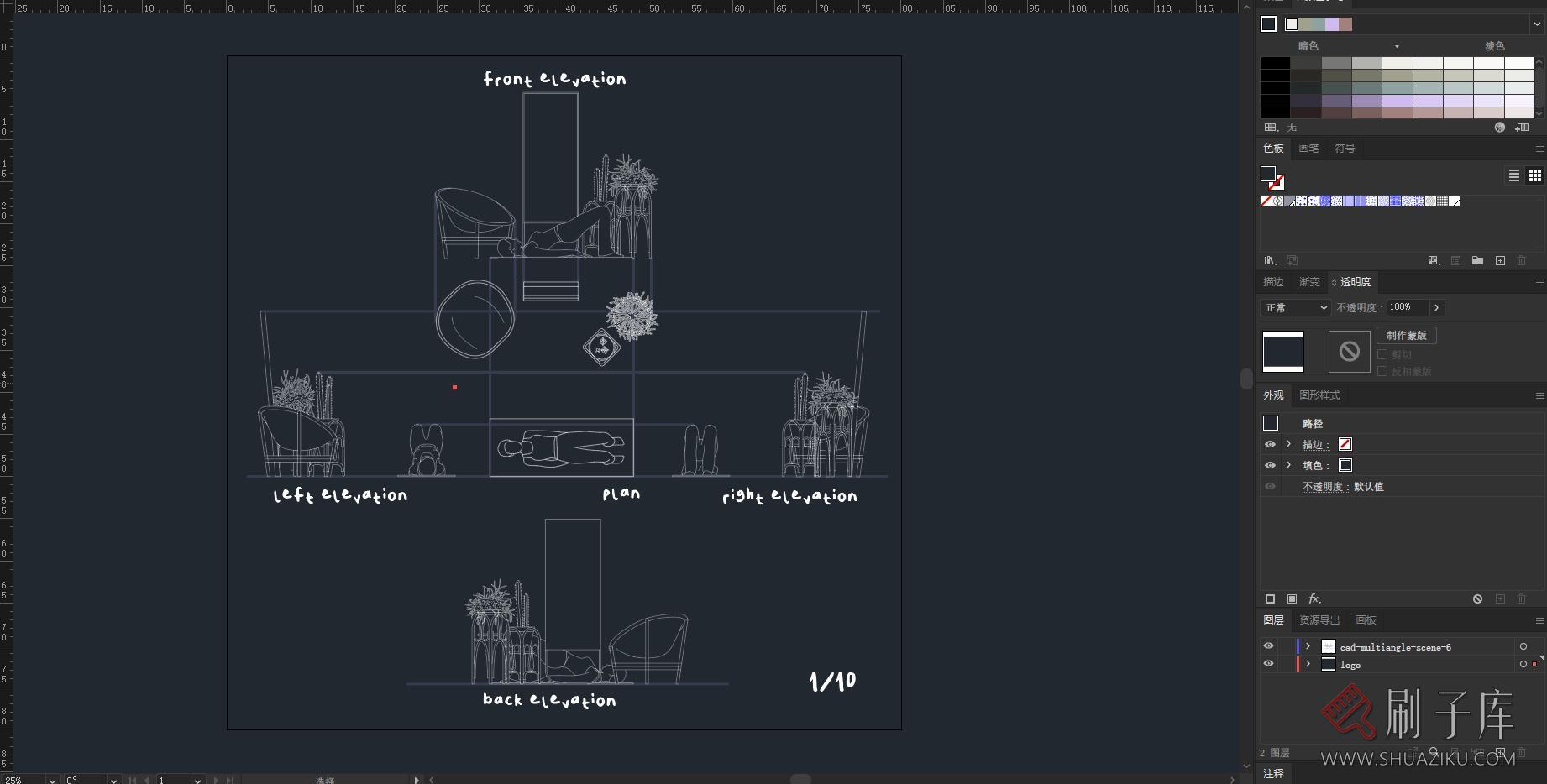 练瑜伽人物5视图CAD图块，AI+CAD+PNG-1