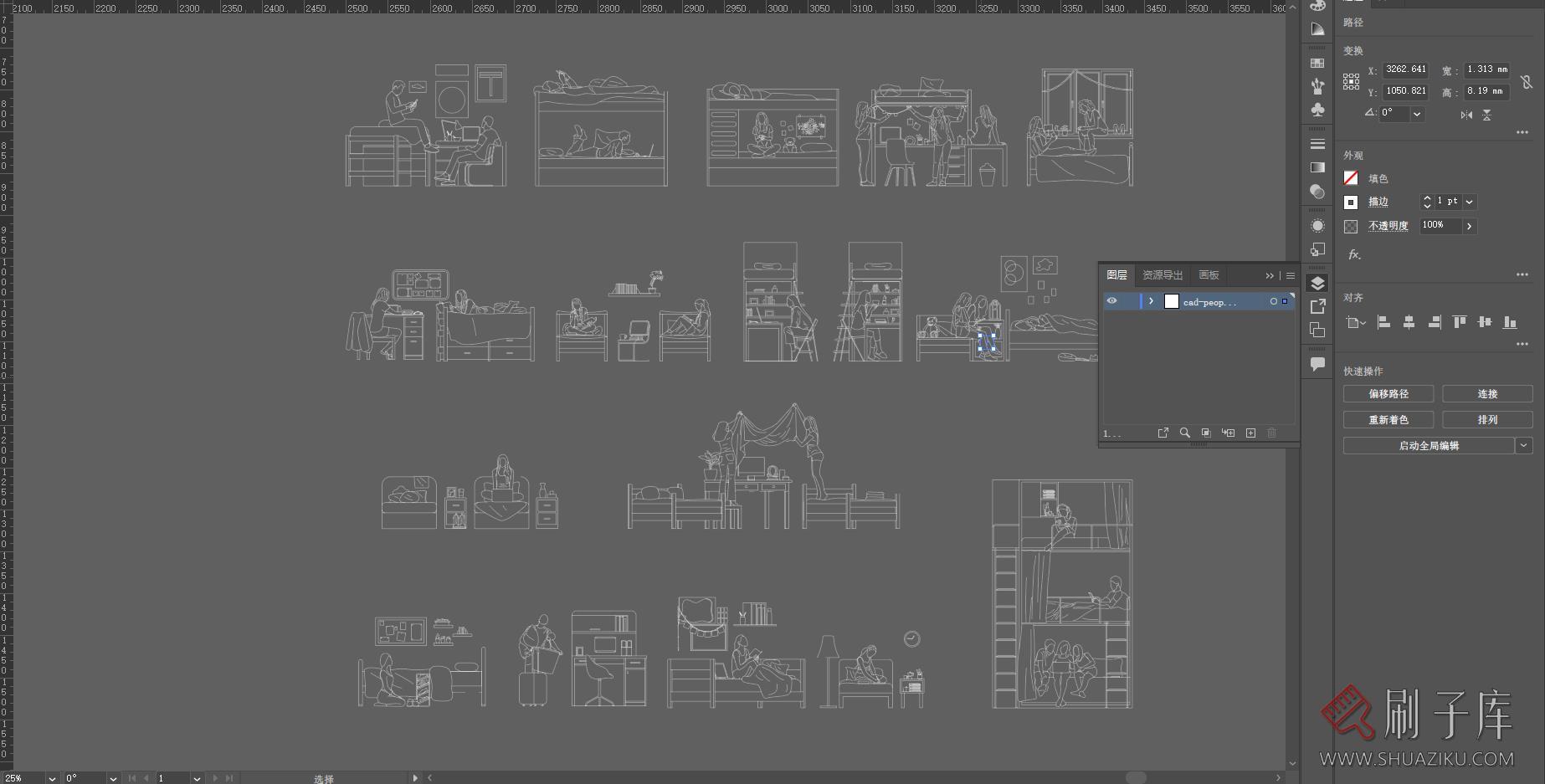 16个学生公寓场景矢量图集，AI+CAD+PSD+PNG-1