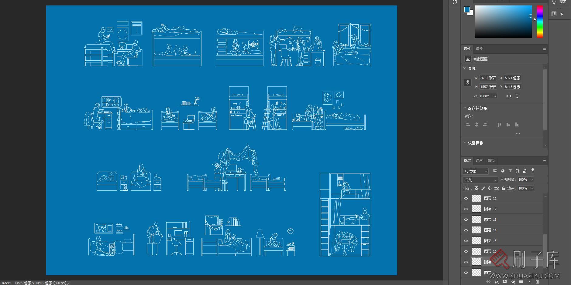 16个学生公寓场景矢量图集，AI+CAD+PSD+PNG-2