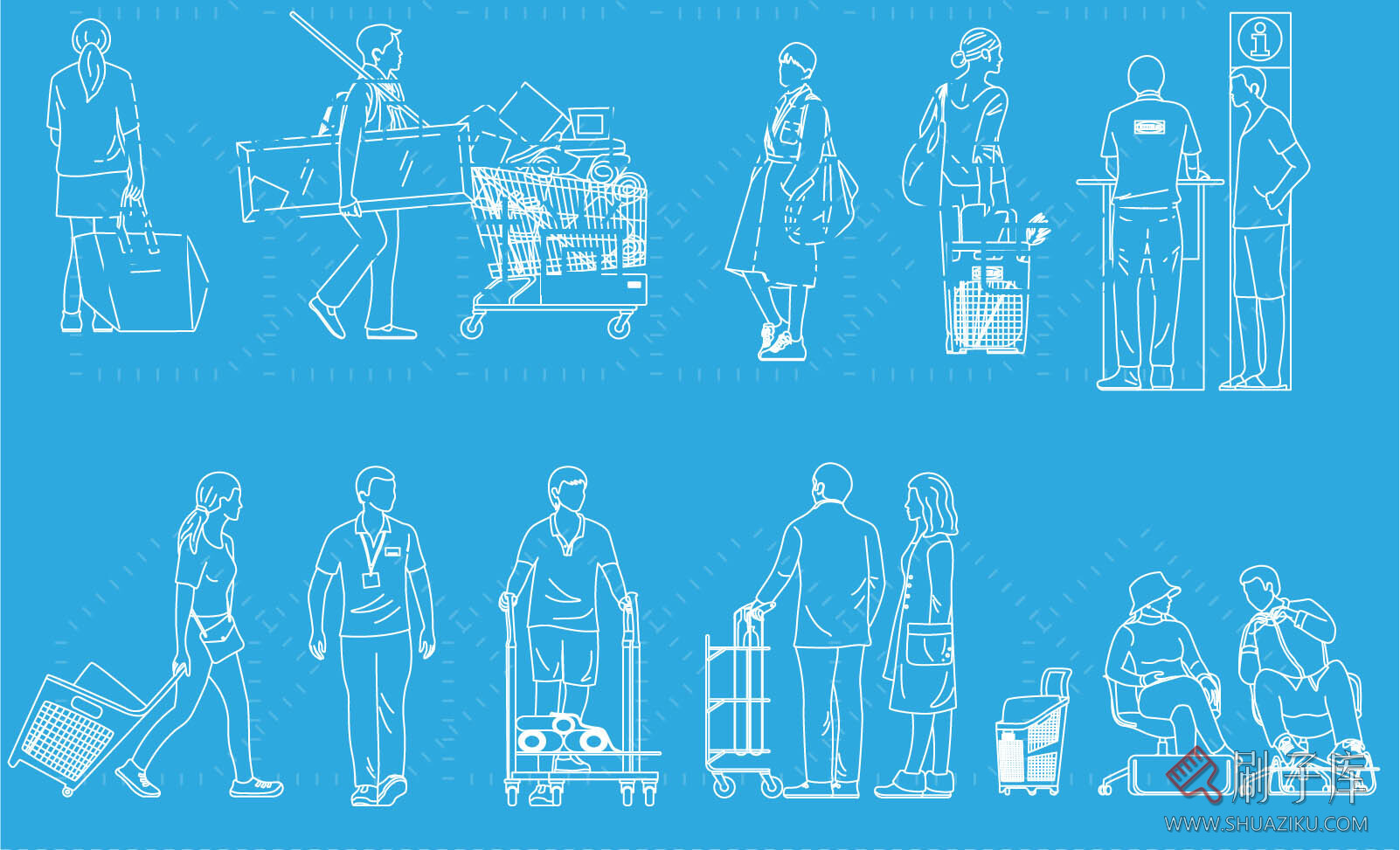 11个购物矢量线稿人物图集，PS+AI+CAD-1