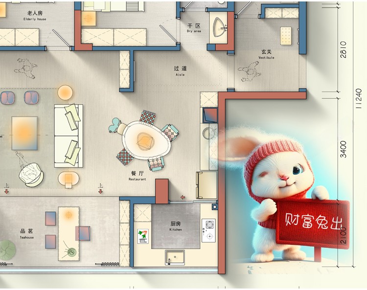 图片[15]-卡通创意家装户型图室内设计平面图布局图CAD方案PSD彩平图源文件-刷子库