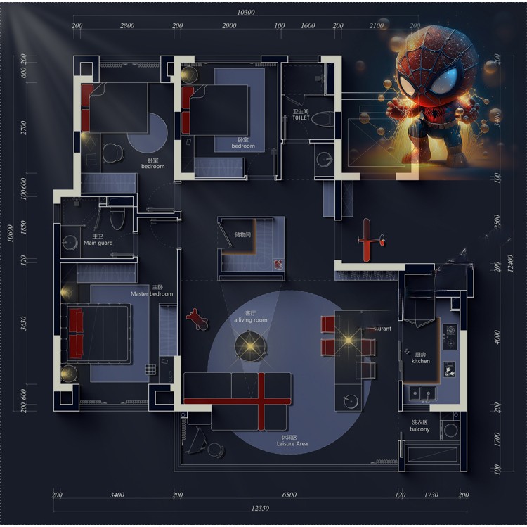 图片[1]-室内家装户型改造优化方案卡通复仇者联盟psd彩平图平面图jpg素材-刷子库