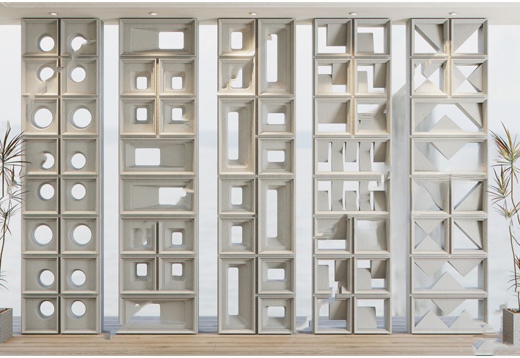 图片[10]-现代水泥空心砖构件镂空透光隔断侘寂风微水泥景墙SU模型草图大师-刷子库