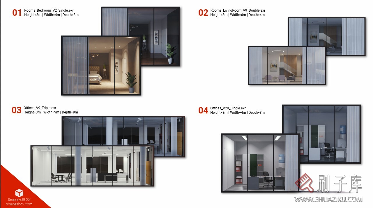 图片[1]-12种独特的房间内饰OSL透视贴图 ShadersBox – STARTER KIT-刷子库