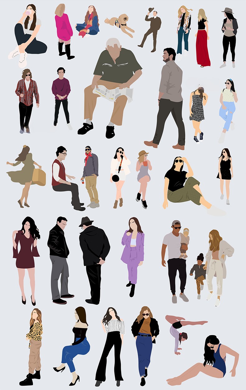 图片[3]-人物造型平面立面CAD图库图块站坐俯视人体工程设计素材运动线稿-刷子库