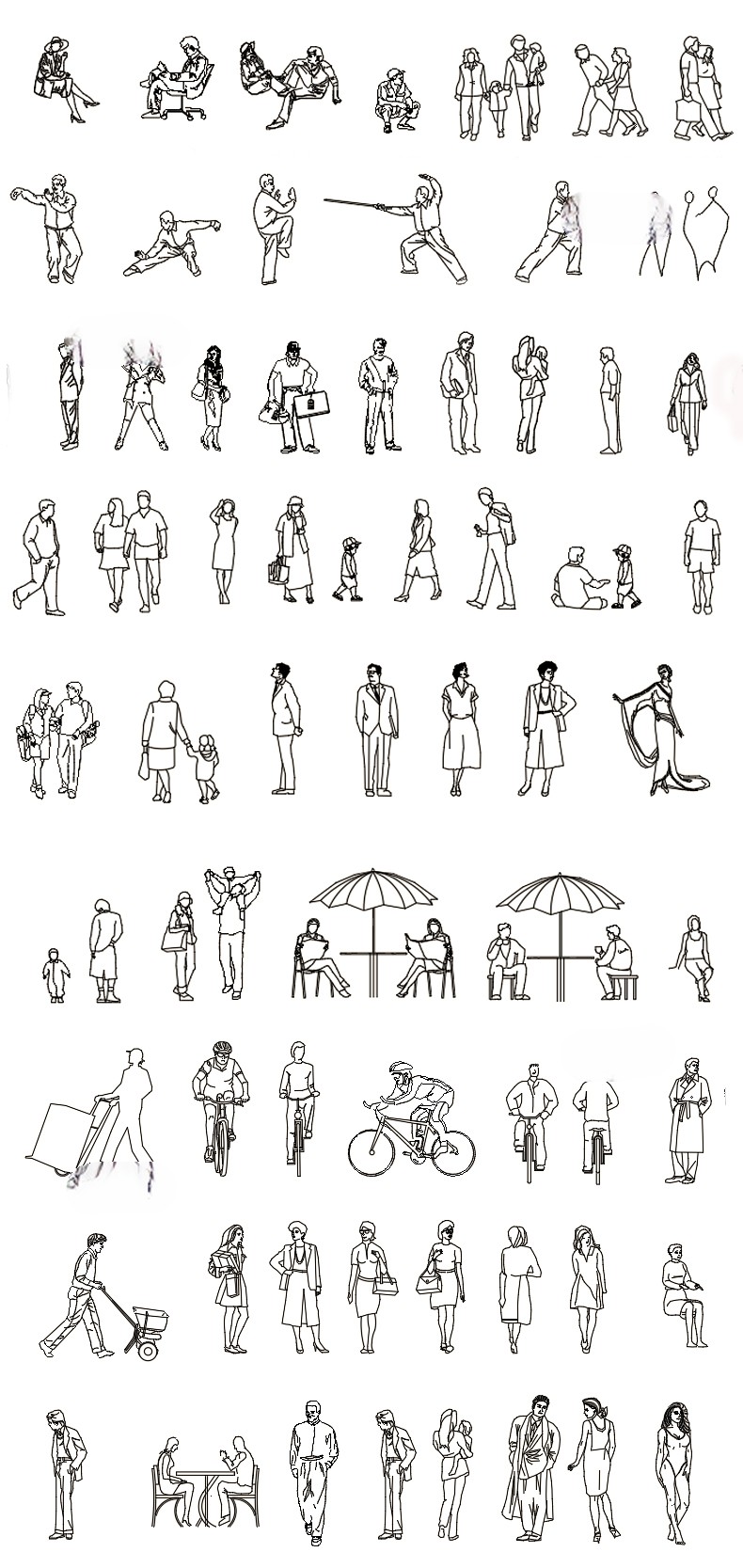 图片[9]-人物造型平面立面CAD图库图块站坐俯视人体工程设计素材运动线稿-刷子库