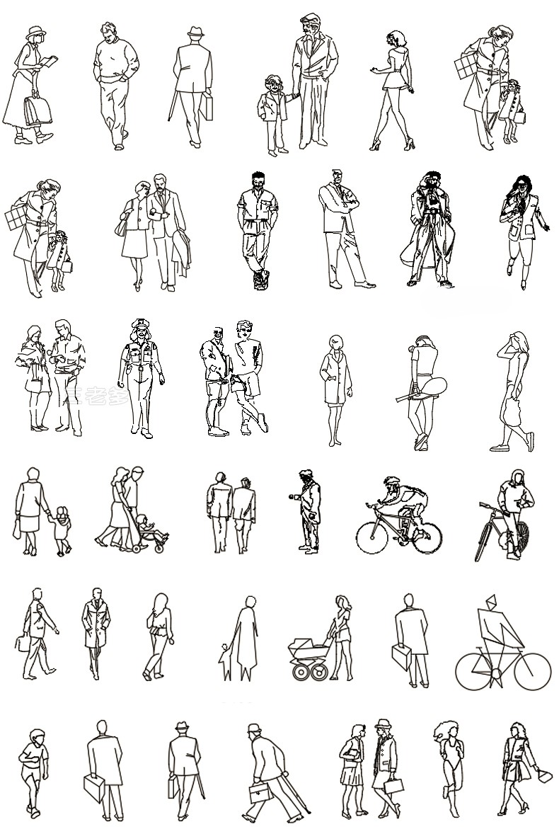 图片[8]-人物造型平面立面CAD图库图块站坐俯视人体工程设计素材运动线稿-刷子库
