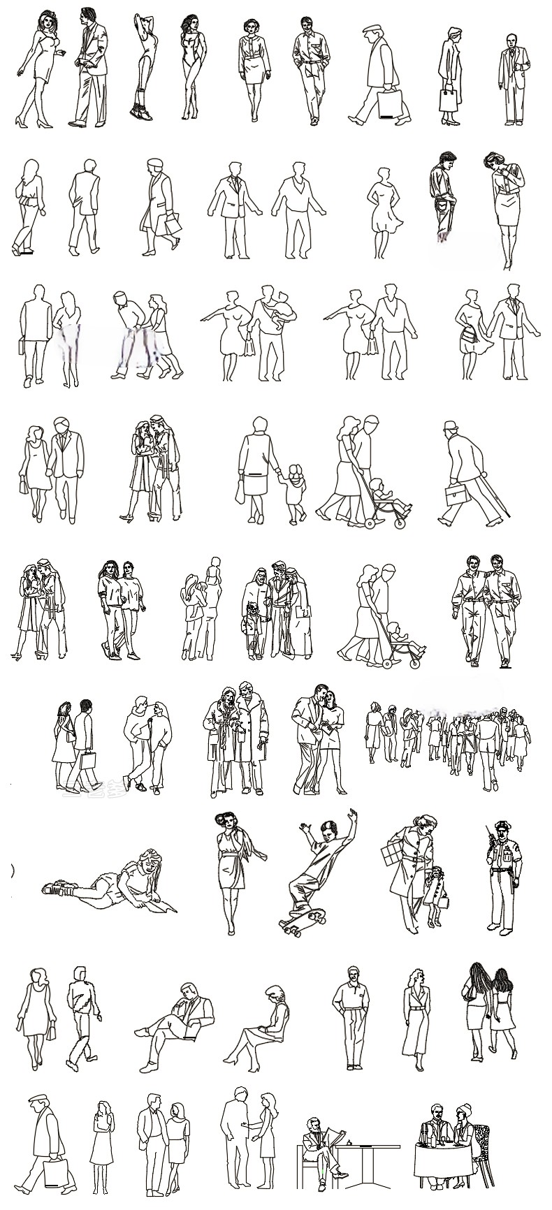 图片[10]-人物造型平面立面CAD图库图块站坐俯视人体工程设计素材运动线稿-刷子库