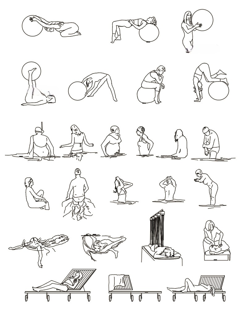 图片[12]-人物造型平面立面CAD图库图块站坐俯视人体工程设计素材运动线稿-刷子库