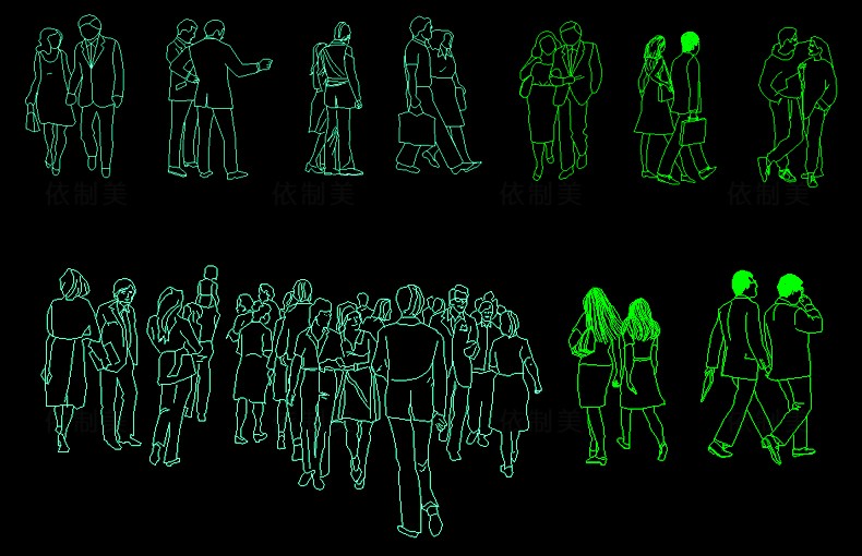 图片[19]-人物造型平面立面CAD图库图块站坐俯视人体工程设计素材运动线稿-刷子库