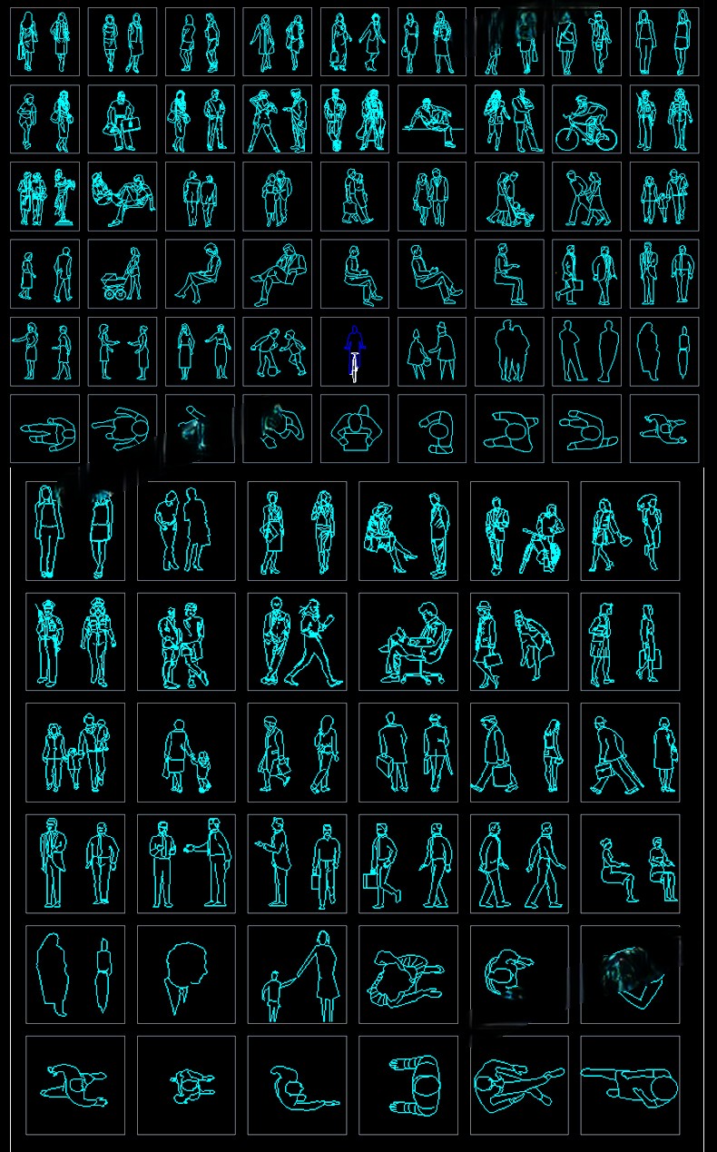 图片[26]-人物造型平面立面CAD图库图块站坐俯视人体工程设计素材运动线稿-刷子库