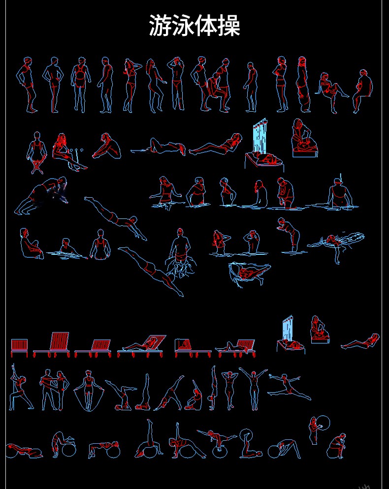 图片[27]-人物造型平面立面CAD图库图块站坐俯视人体工程设计素材运动线稿-刷子库