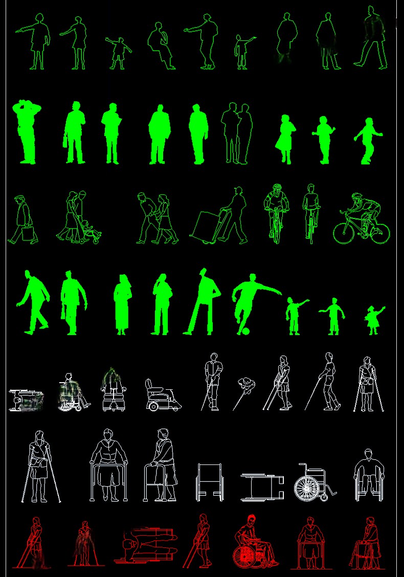 图片[29]-人物造型平面立面CAD图库图块站坐俯视人体工程设计素材运动线稿-刷子库