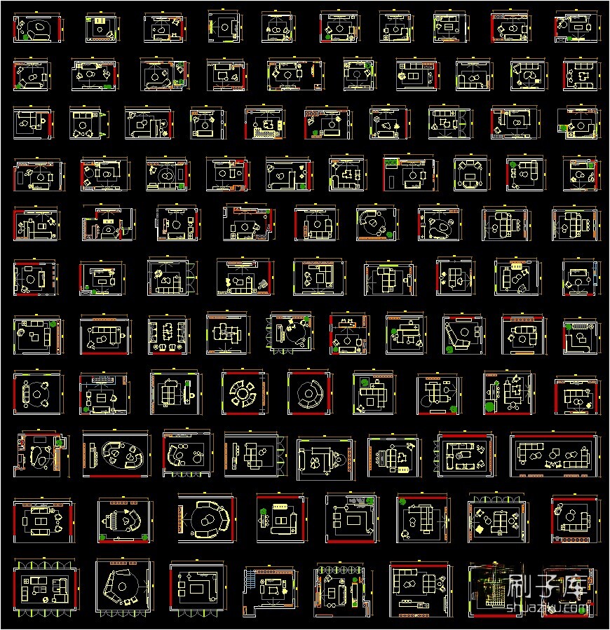 图片[2]-100个客厅平面布局CAD模块-刷子库