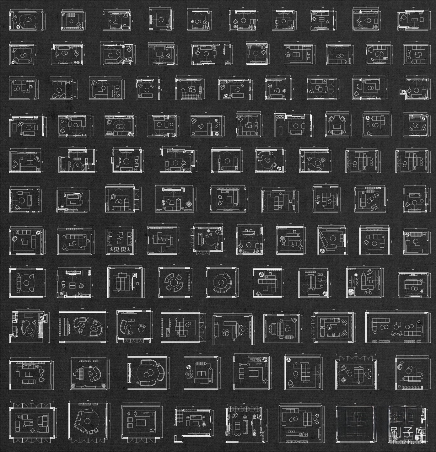 图片[1]-100个客厅平面布局CAD模块-刷子库