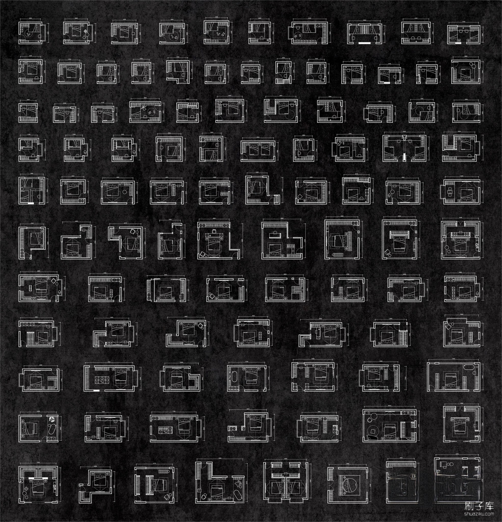 图片[1]-100个卧室布局平面CAD模块-刷子库