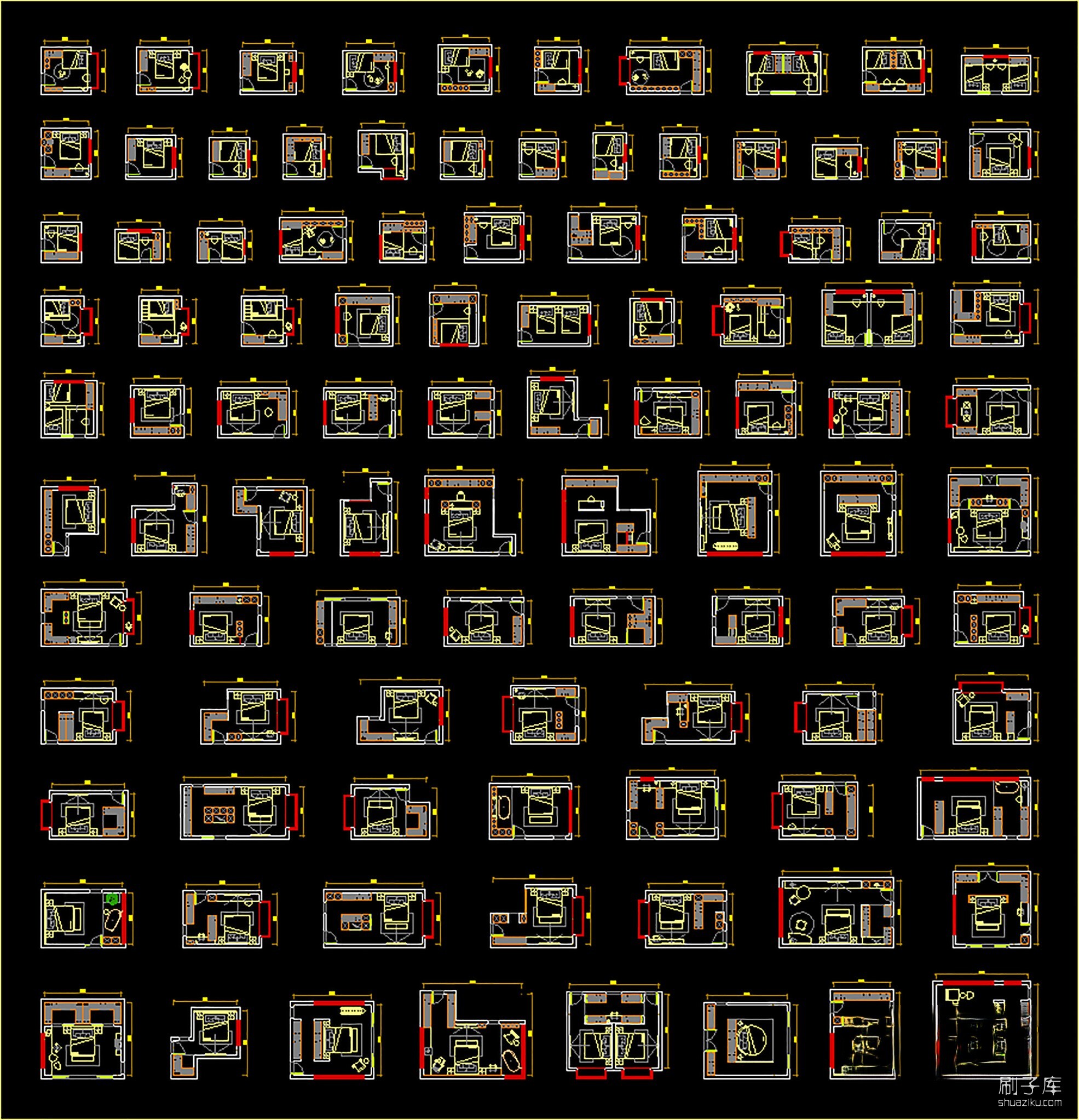 图片[2]-100个卧室布局平面CAD模块-刷子库