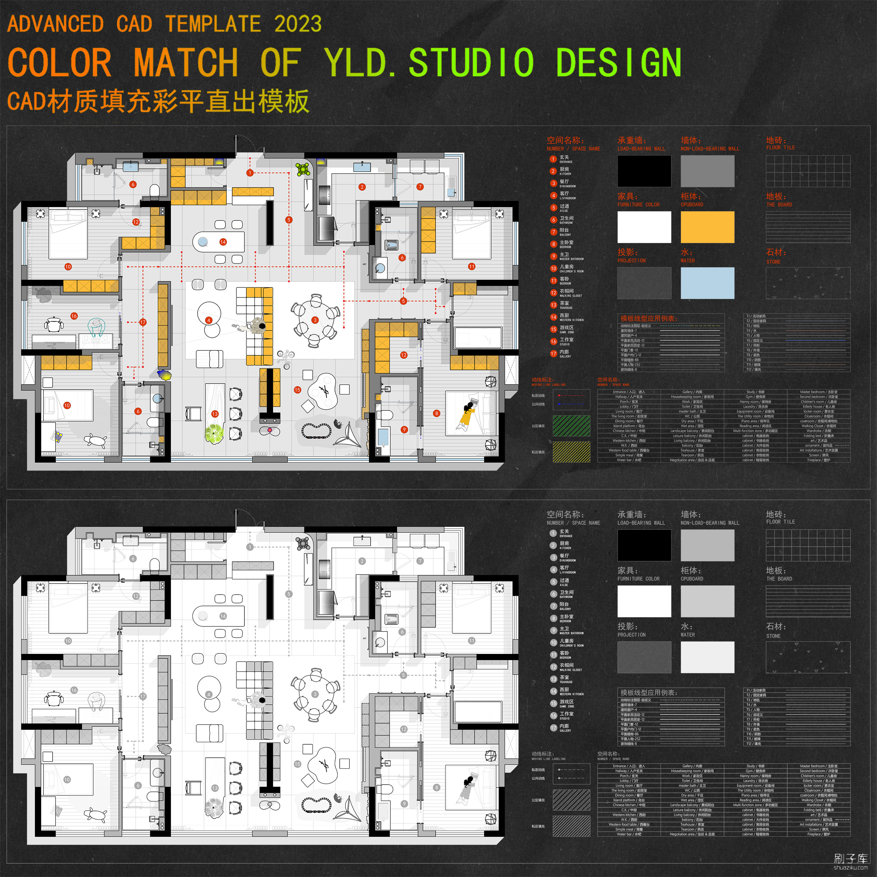 2023年CAD彩平直出模板1.0-刷子库