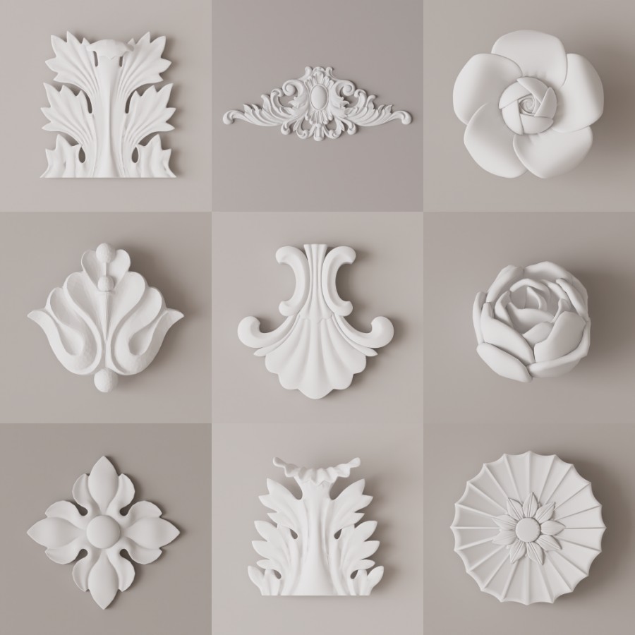 D5石膏雕花构件模型20个-刷子库