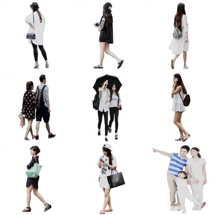 D5渲染器2D行走人物模型20个-刷子库