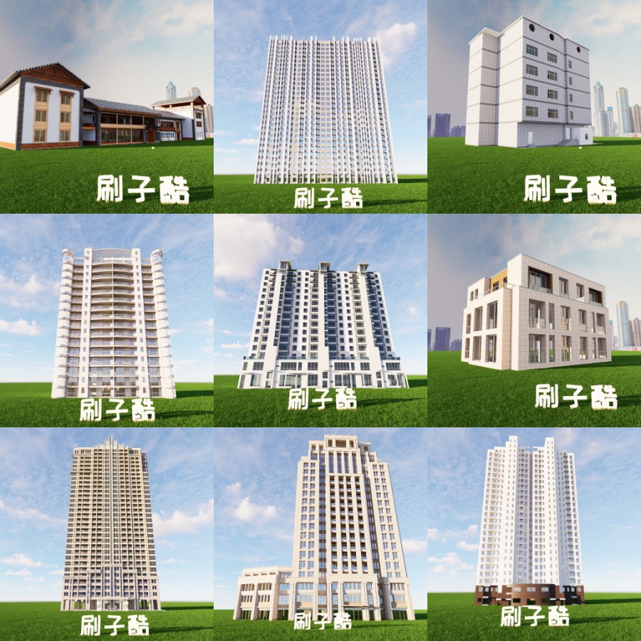 D5建筑楼房配楼模型27个-刷子库